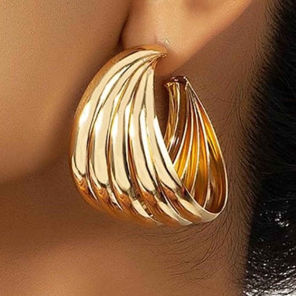 Gold Chunky Statement Earrings - image 2